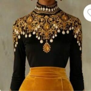 STYLEWE Black Top with Gold Embellishments